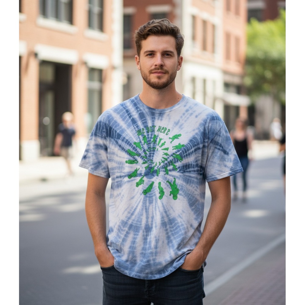 RIPNDIP We Out Here Alien Tie-Dye Tee‎ Mens XL Blue Sci-Fi Streetwear Distressed
